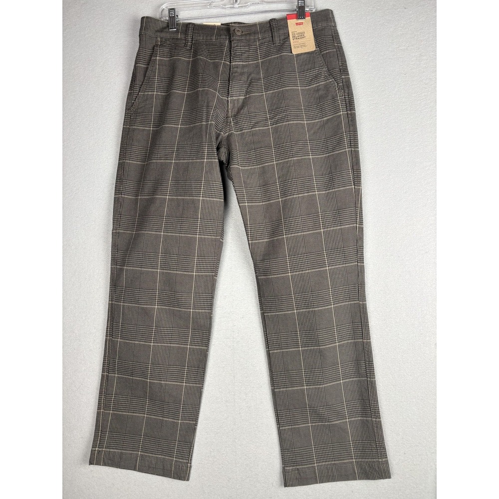 Levi's XX Chino Pants Mens 33x30 Brown Plaid Relaxed Straight Stretch Casual